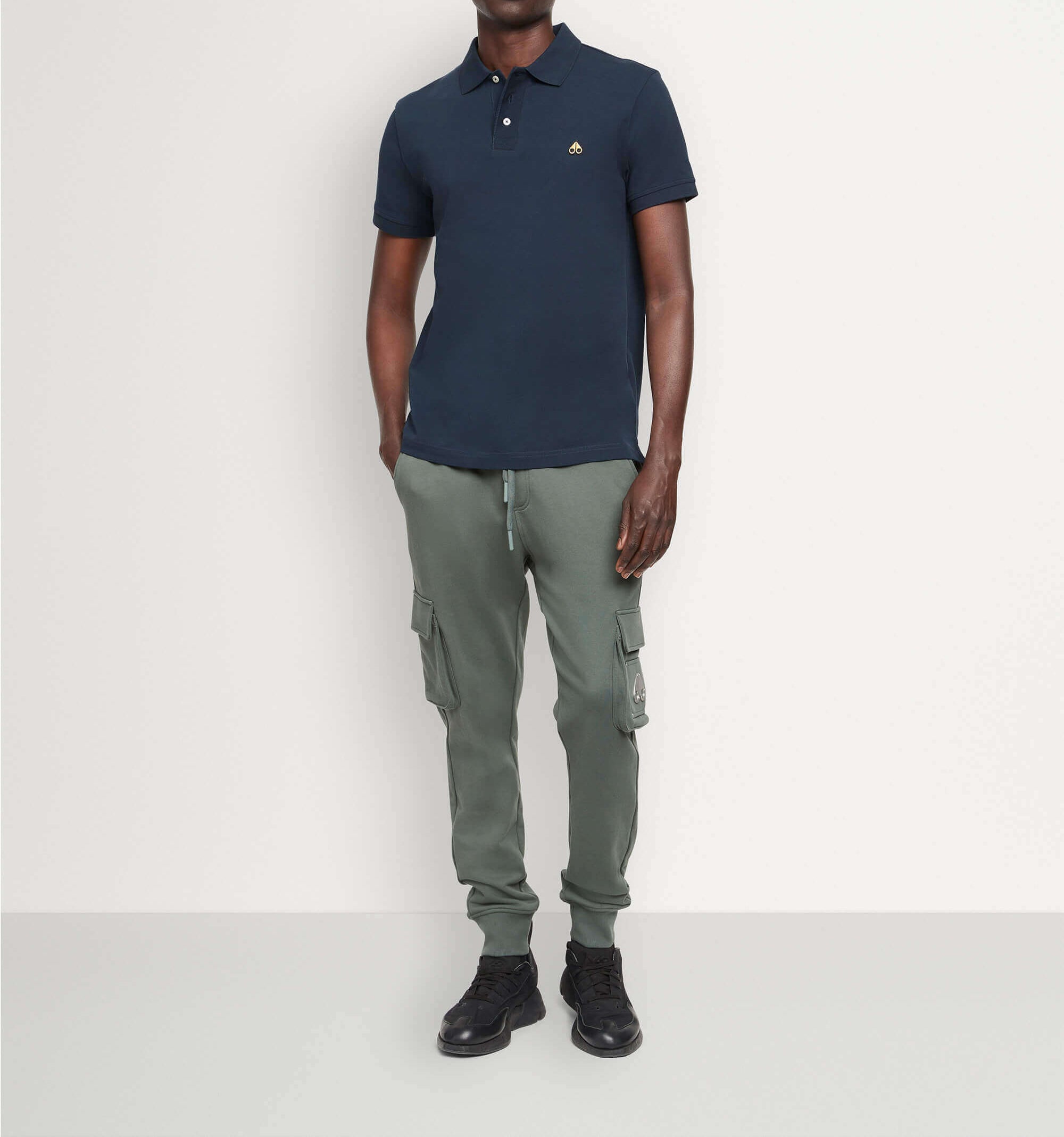 Moose Knuckles Men's Pique Gold Polo Navy