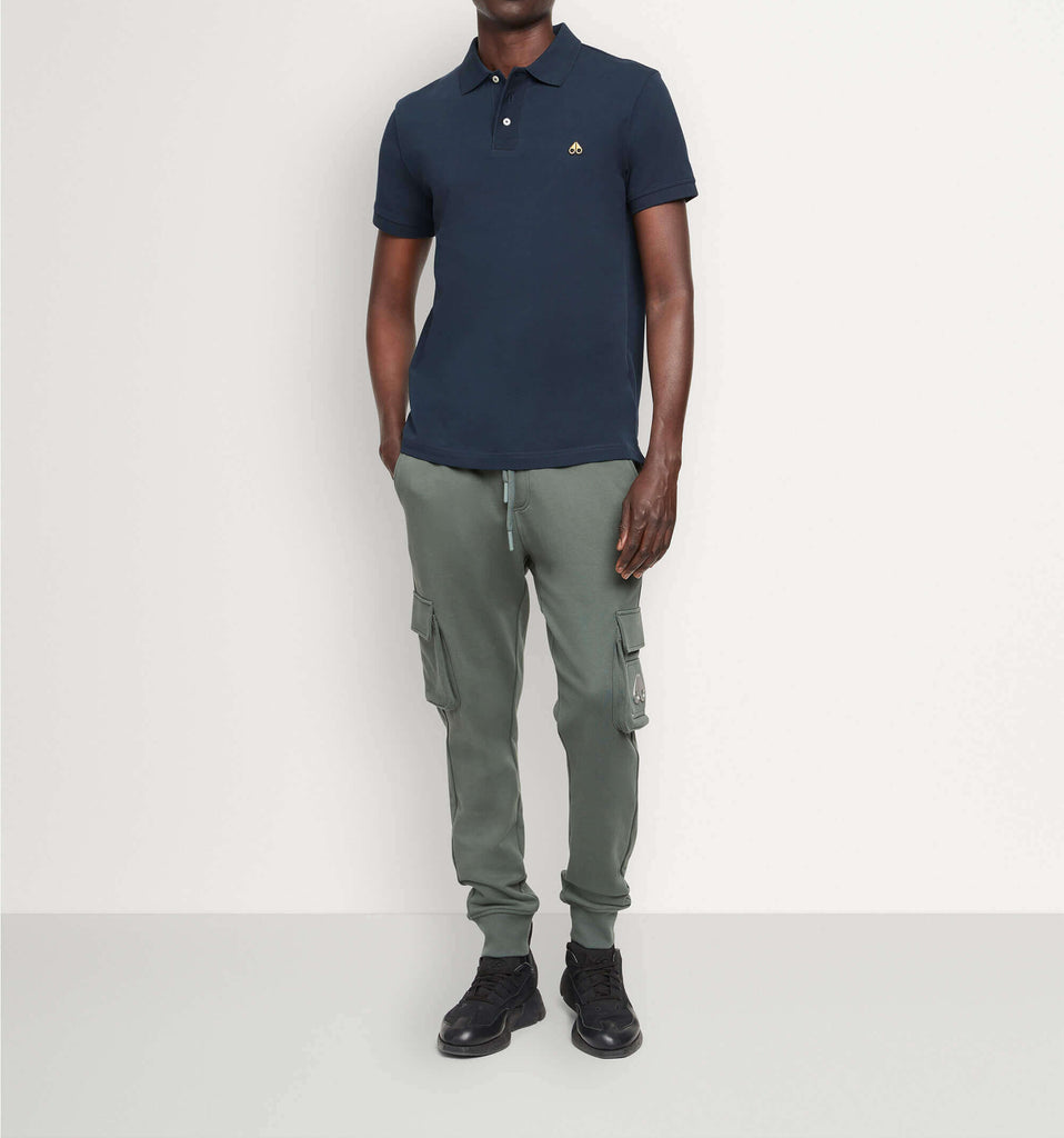 Moose Knuckles Men's Pique Gold Polo Navy