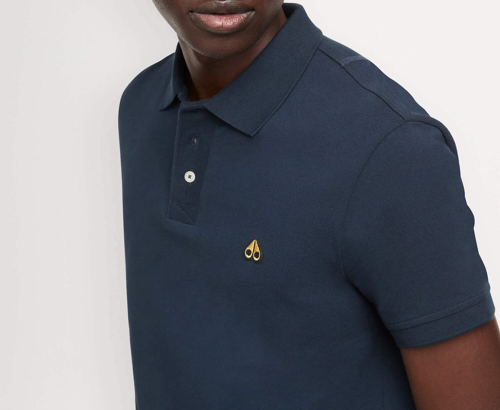 Moose Knuckles Men's Pique Gold Polo Navy