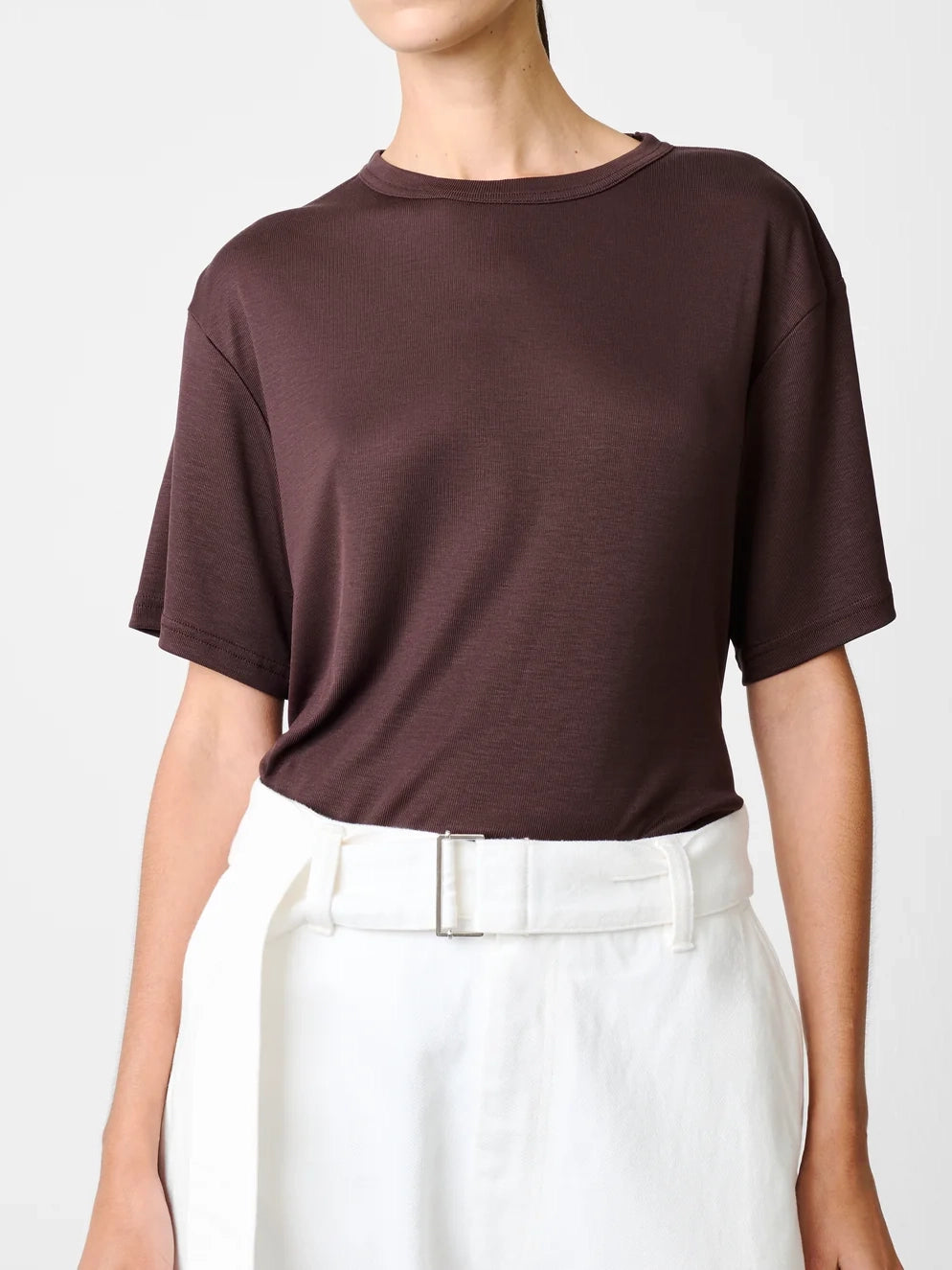 Studio Nicolson Rond T-Shirt Lyocell Rib Chocolate Brown