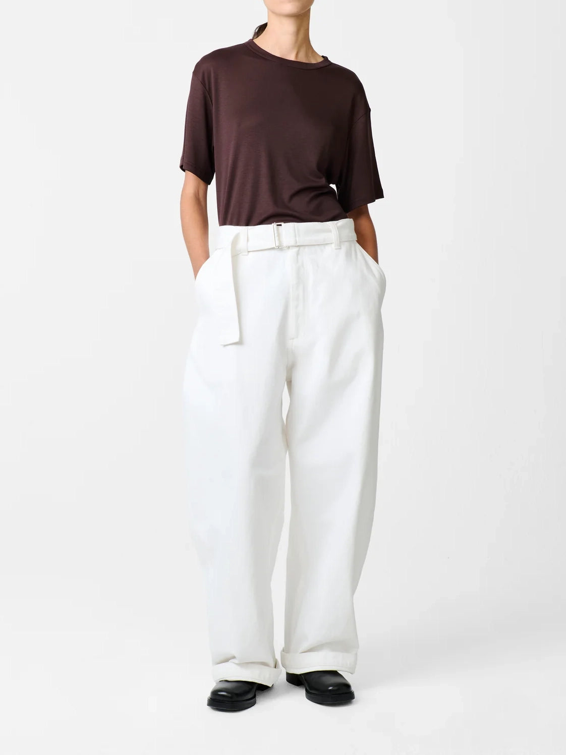 Studio Nicolson Rond T-Shirt Lyocell Rib Chocolate Brown