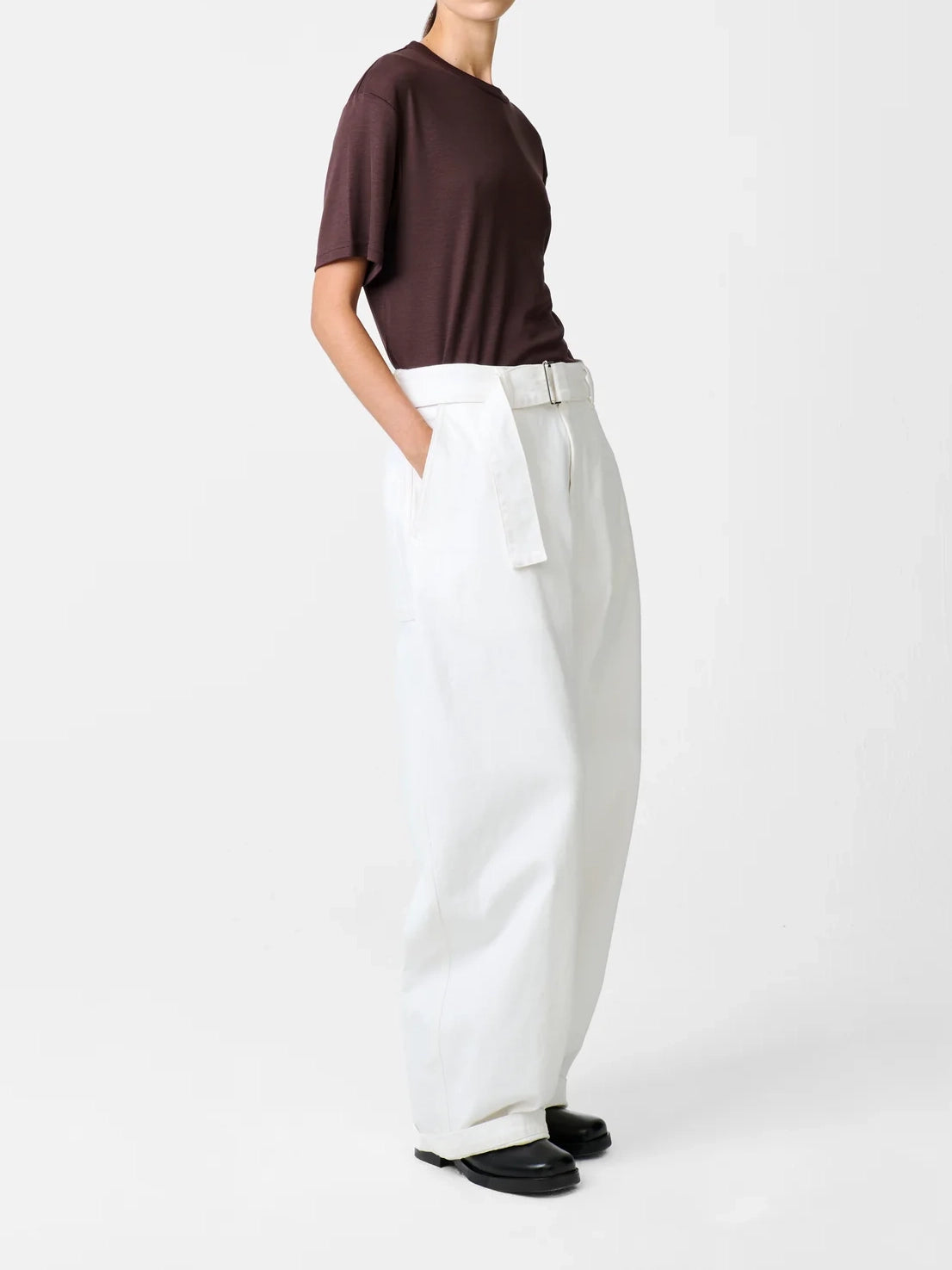 Studio Nicolson Rond T-Shirt Lyocell Rib Chocolate Brown