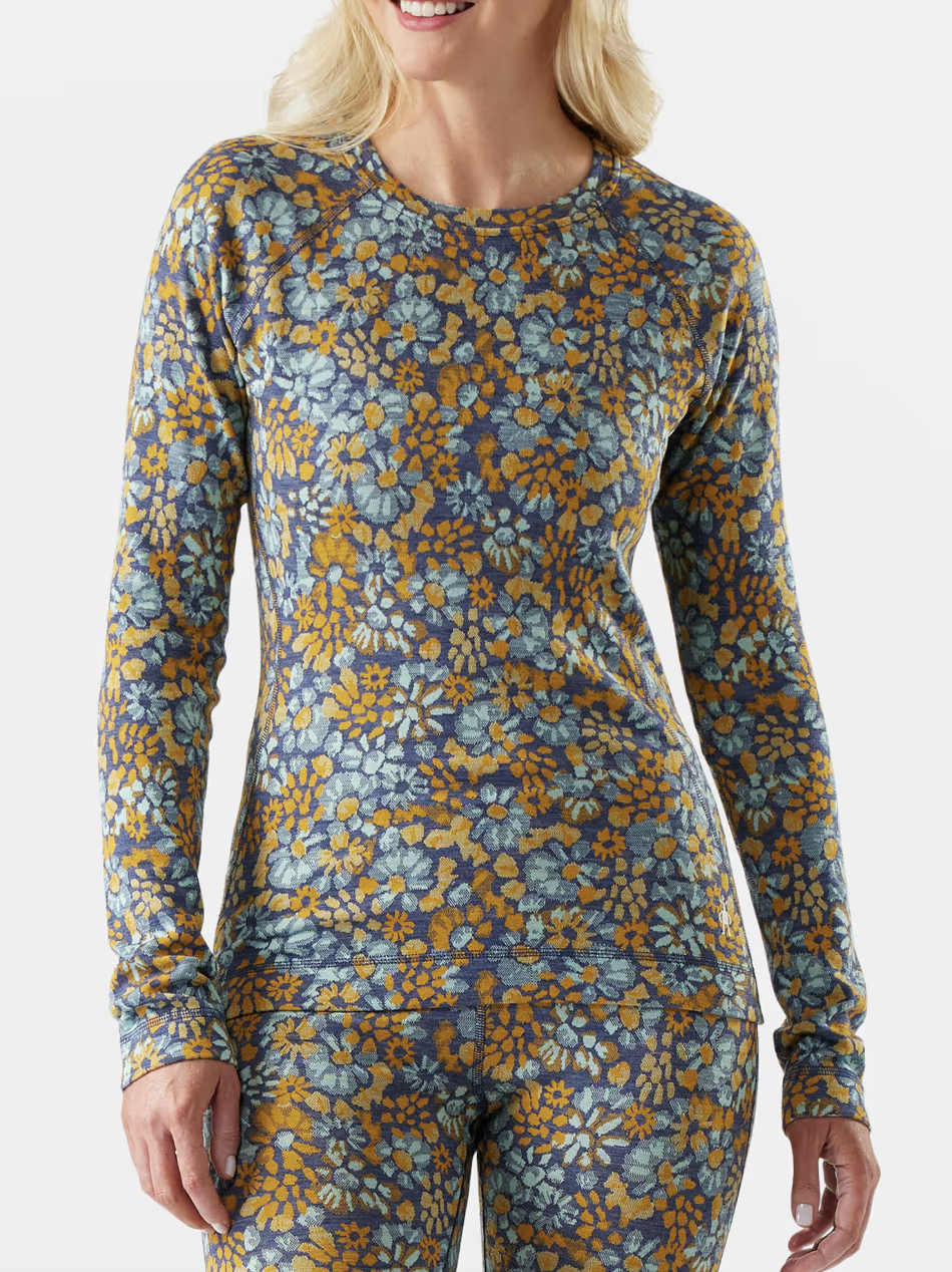 Smartwool Thermal Merino Base Layer Crew Pacific Blue Floral