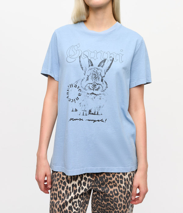 Ganni Blue Re-cut Cotton Jersey T-shirt Blue
