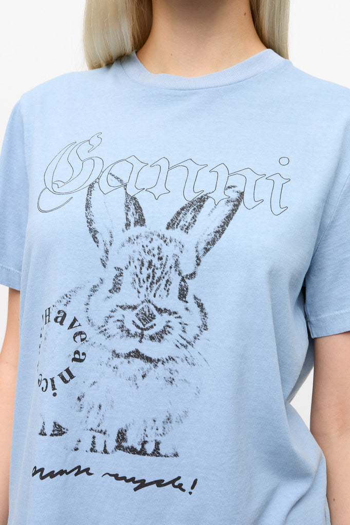 Ganni Blue Re-cut Cotton Jersey T-shirt Blue