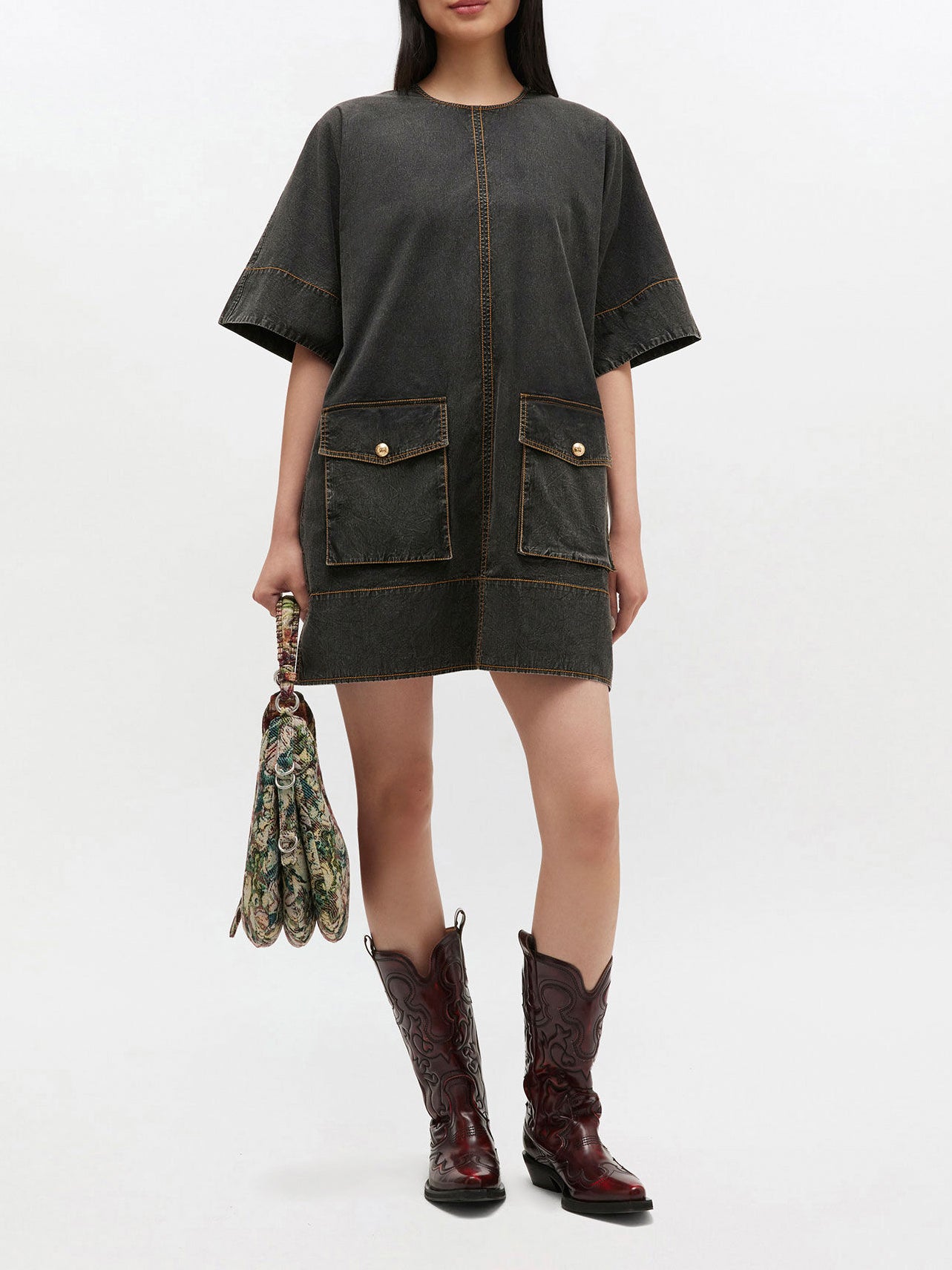 Ganni FBlack Washed Kimono Dress Black