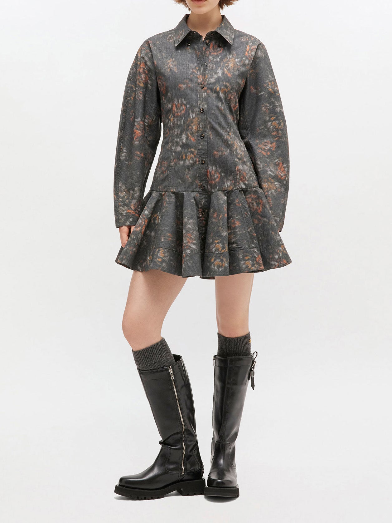 Ganni Floral Shirt Dress Black