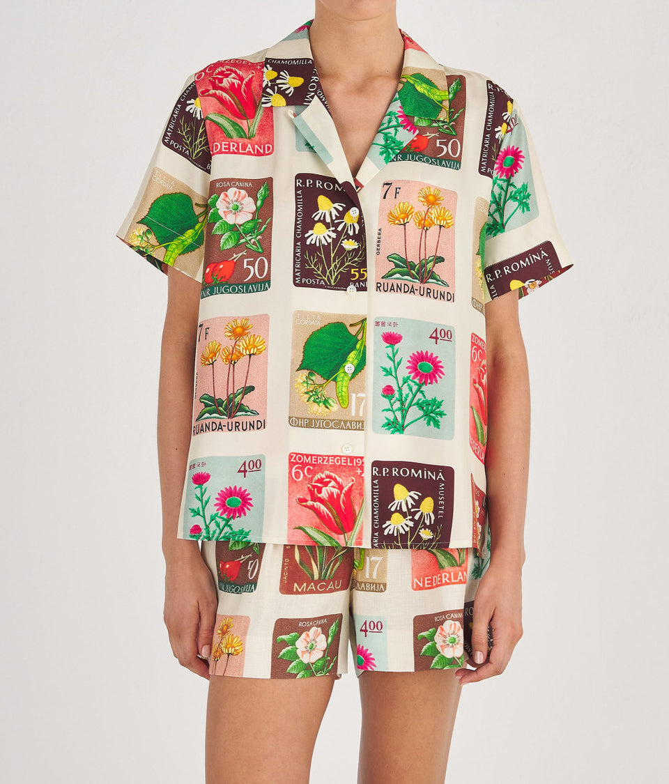 Oroton Flower Stamp Print Camp Shirt
