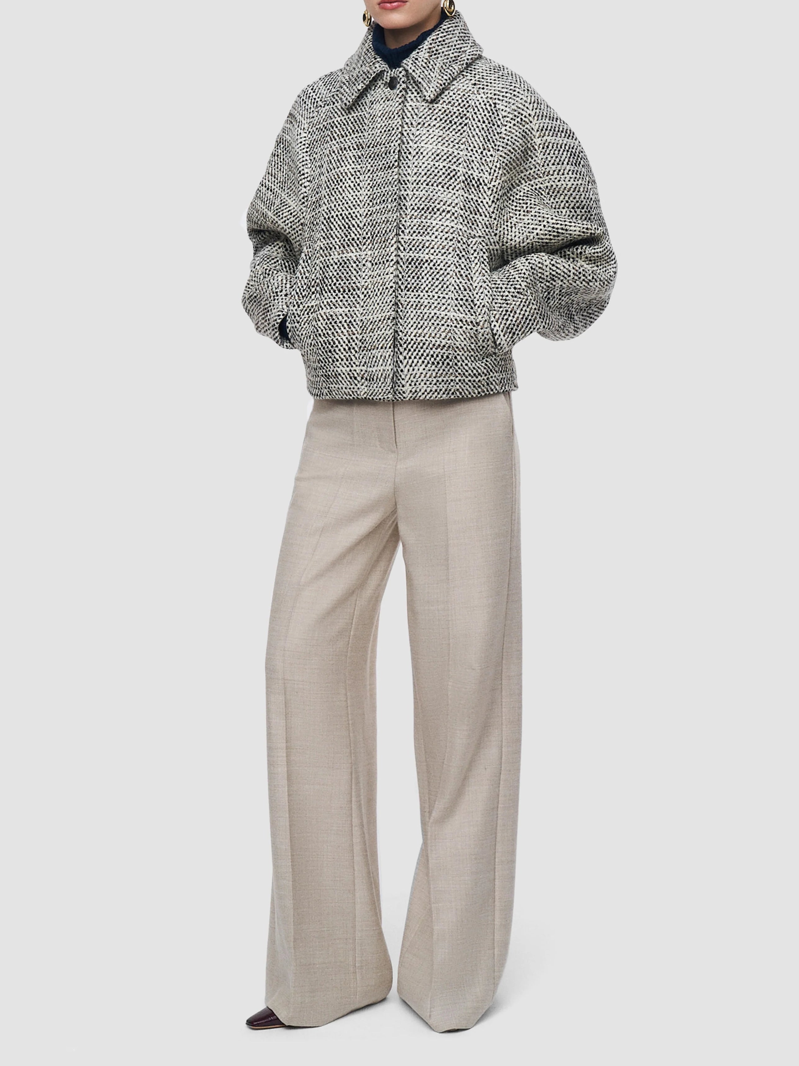 Joseph Geroux Crosshatch Virgin Wool Coat Cocoa Combo