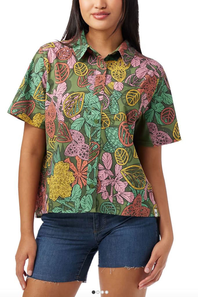 Smartwool Women’s Everyday Party Short Sleeve Button Down Fern Green