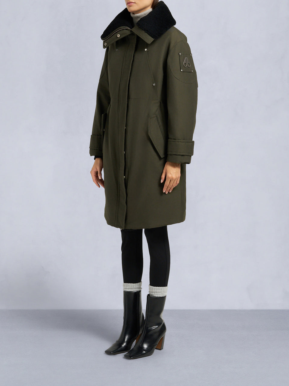 Moose Knuckles Original Storm Shearling Trim Parka Dark Olive