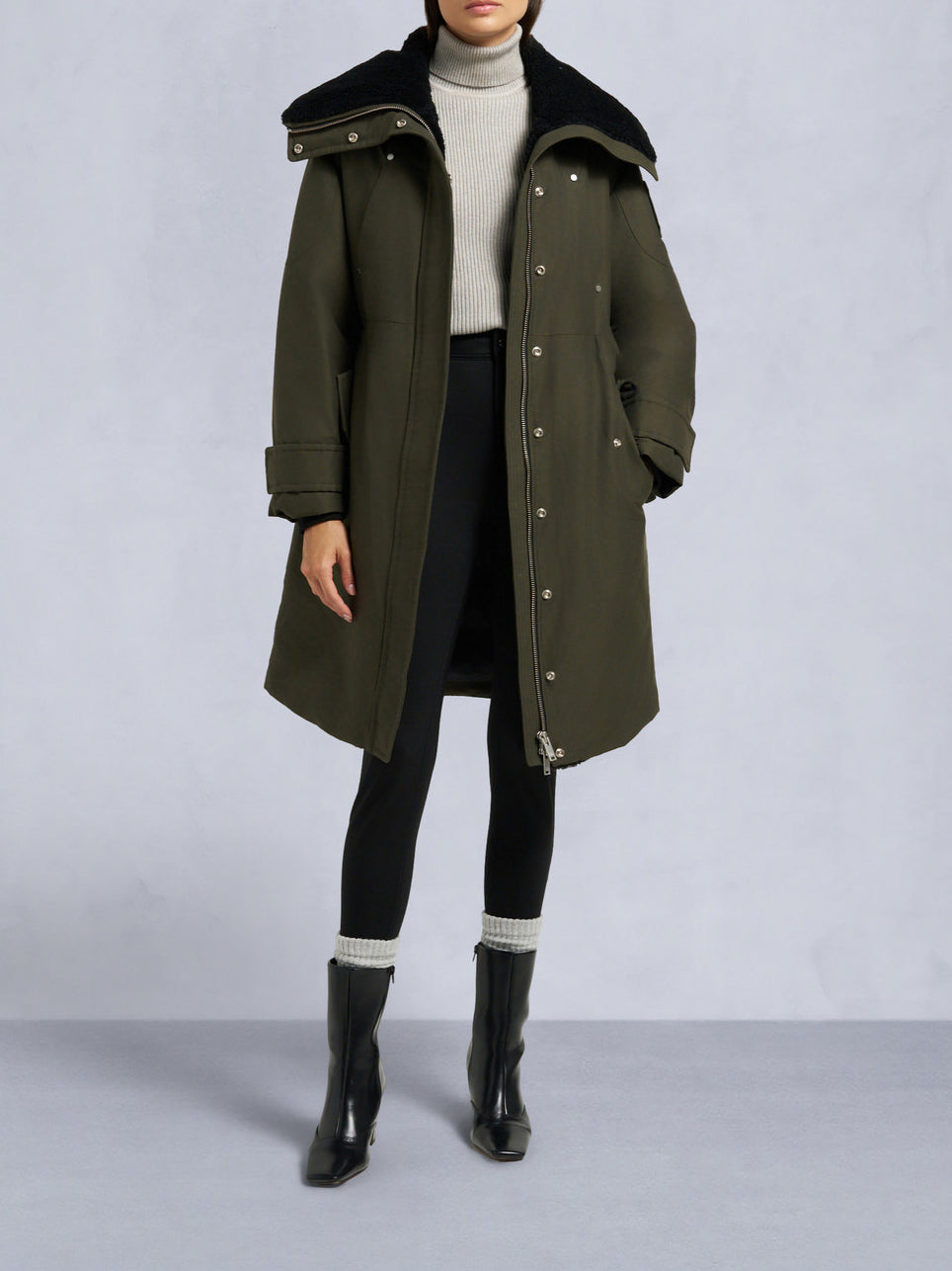 Moose Knuckles Original Storm Shearling Trim Parka Dark Olive