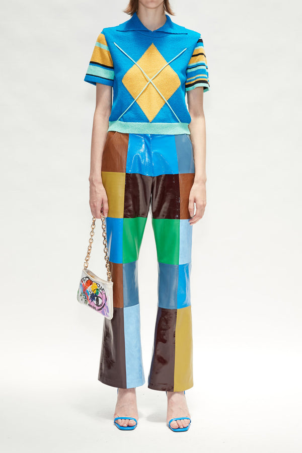 Argyle Stripe Polo Knit Top