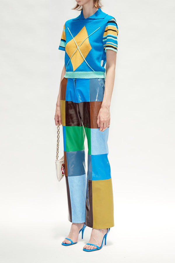 Argyle Stripe Polo Knit Top