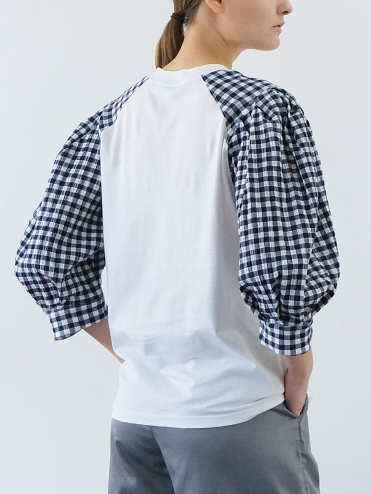 CLU Puffed Gingham Sleeved T-Shirt
